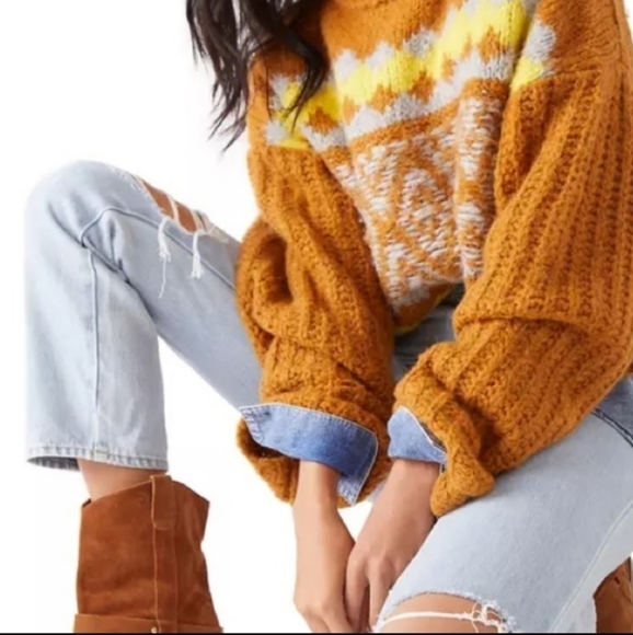 NWT Free People Alpine Oversized Sweater Cinnamon Toast Large Wool Alpaca Blend - Picture 3 of 11